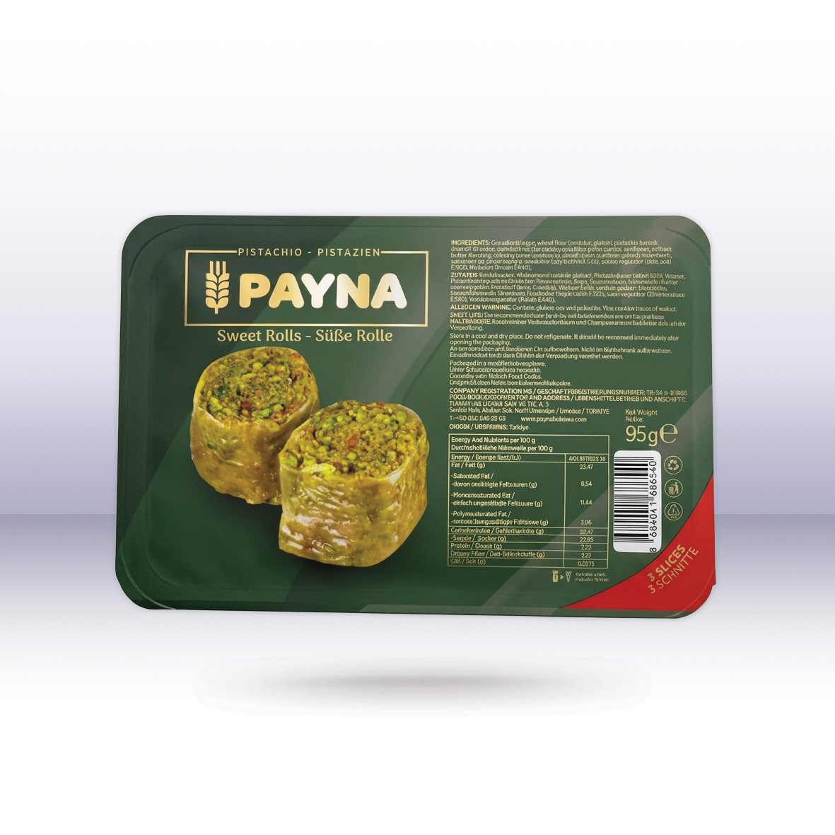 Payna Baklava Süße Rolle Pistazie 3er, 95 g