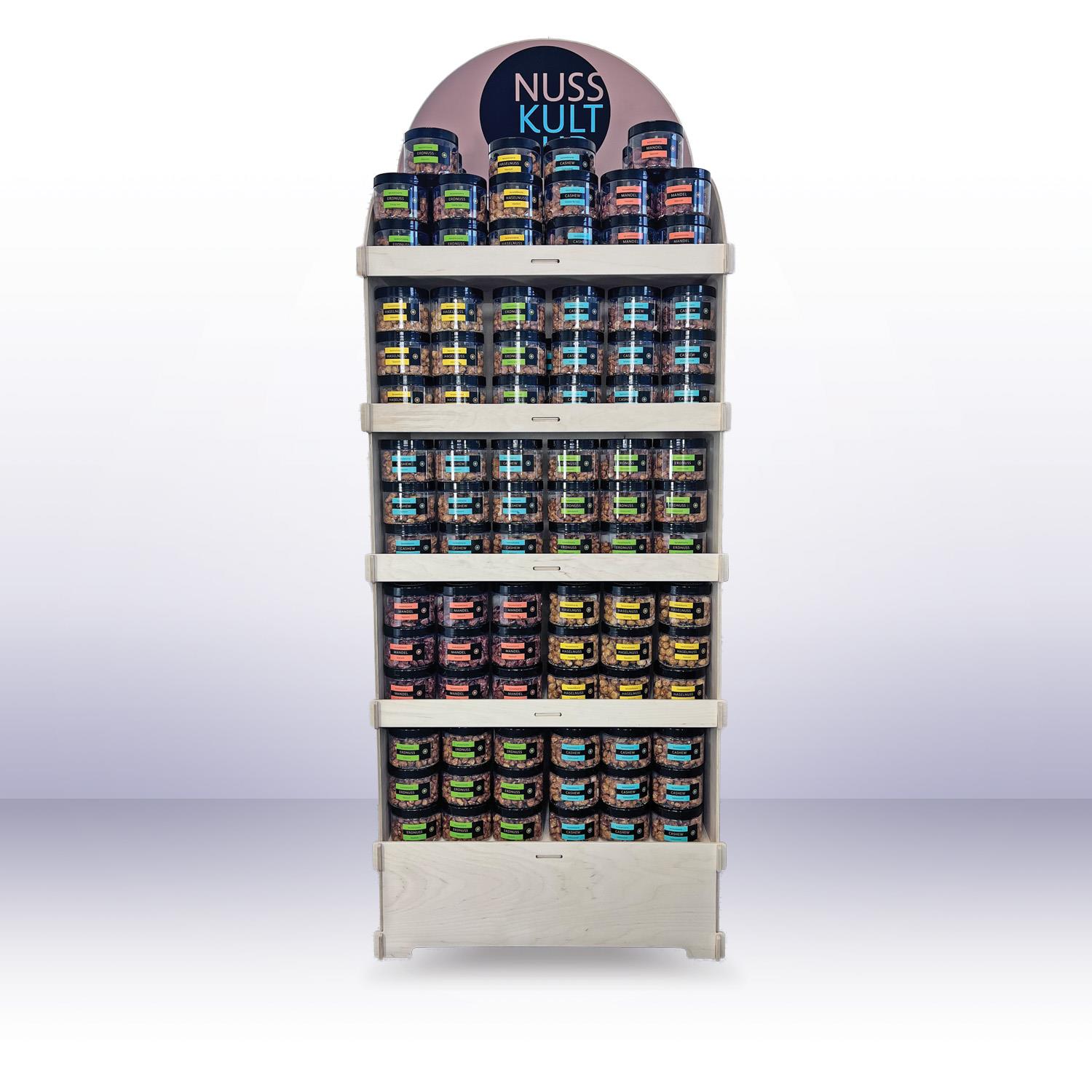 Non-Food Holzdisplay Nuss Kultur für 240 Dosen (20 VPE) nur als Dauerplatzierung